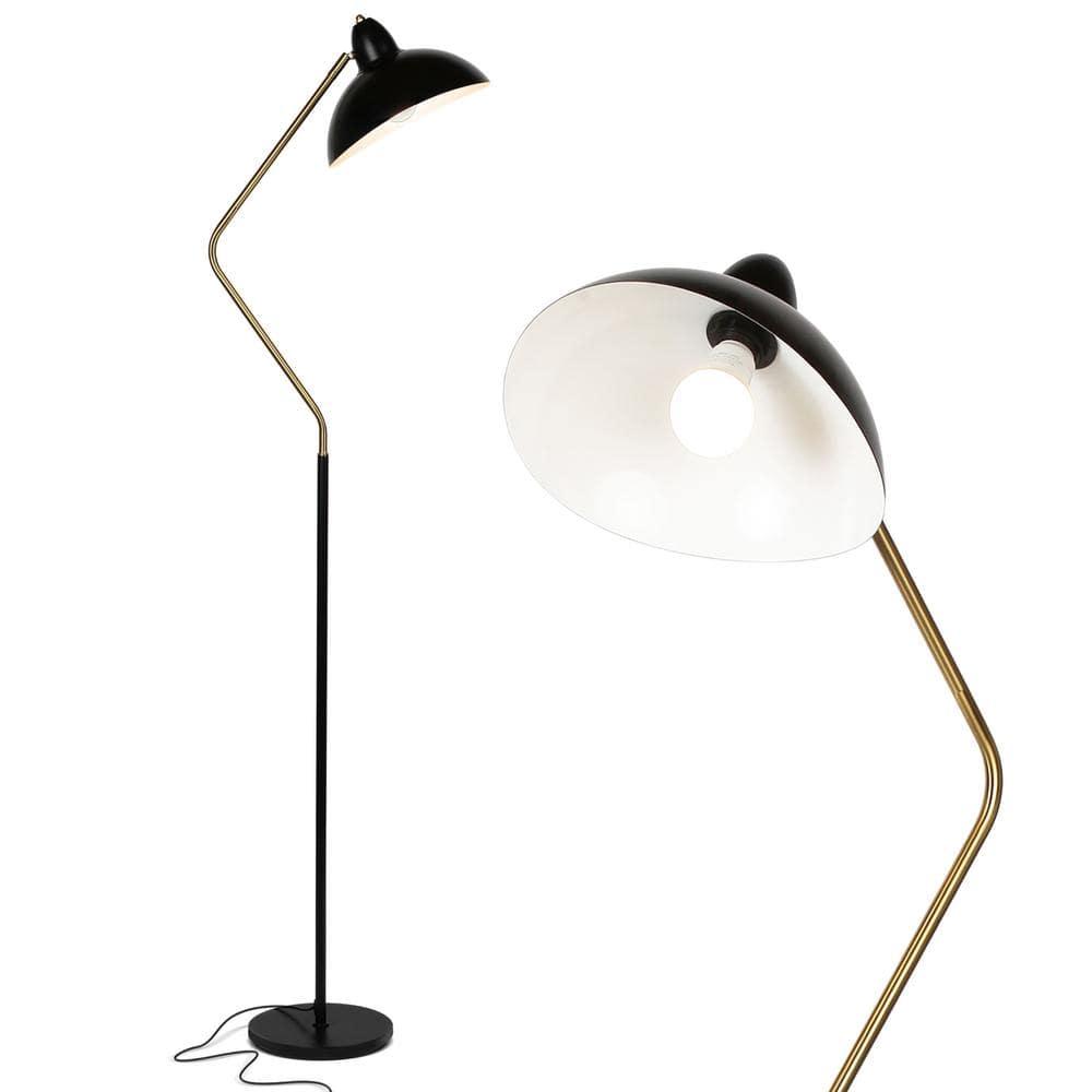 Brightech Swoop 69 in. Mid Century Modern Adjustable Curved Black Standing Lamp with Metal Bowl Shade and Gold Finish - LED Bulb Included