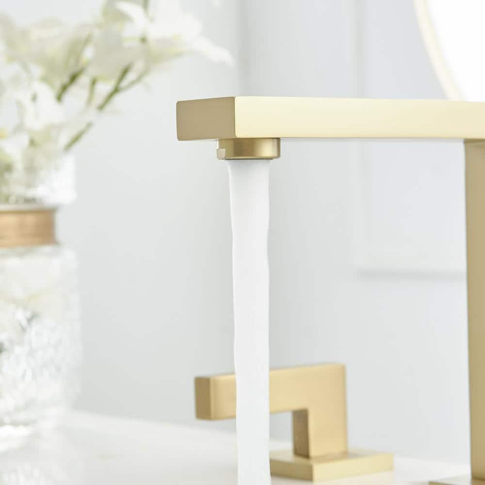 BWE Widespread Bathroom Faucet 3 Hole Brushed Gold with Supply Hose Bathroom Faucets for Sink 2-Handle 3 Pieces 8 Inch Basin Lavatory Mixer Tap Lead-Free