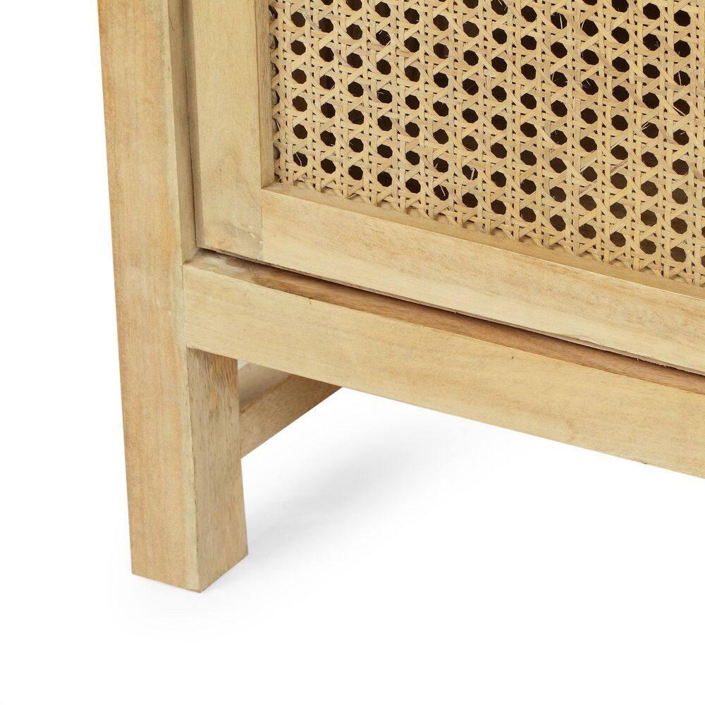 Noble House Heidi Boho Handcrafted 2 Door Mango Wood Cabinet with Wicker Caning, Natural