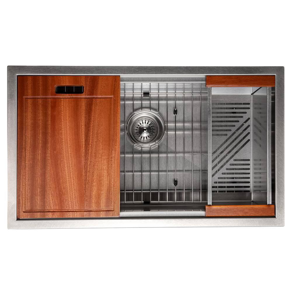 ZLINE 33 in. Garmisch Undermount Single Bowl Satin Stainless Steel Kitchen Sink with Bottom Grid and Accessories (SLS-33S)