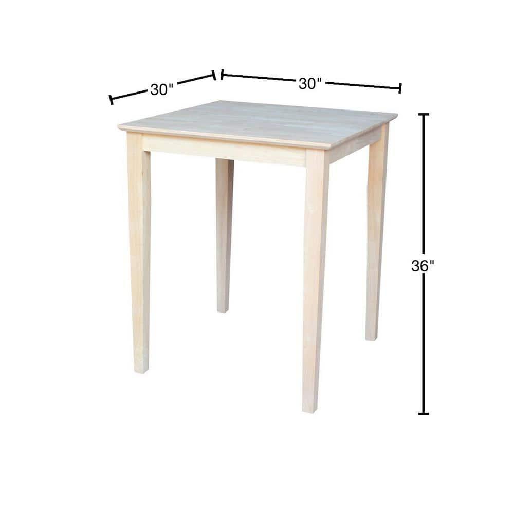 30" Square Solid Wood Counter Height Table with Shaker Legs Unfinished - International Concepts
