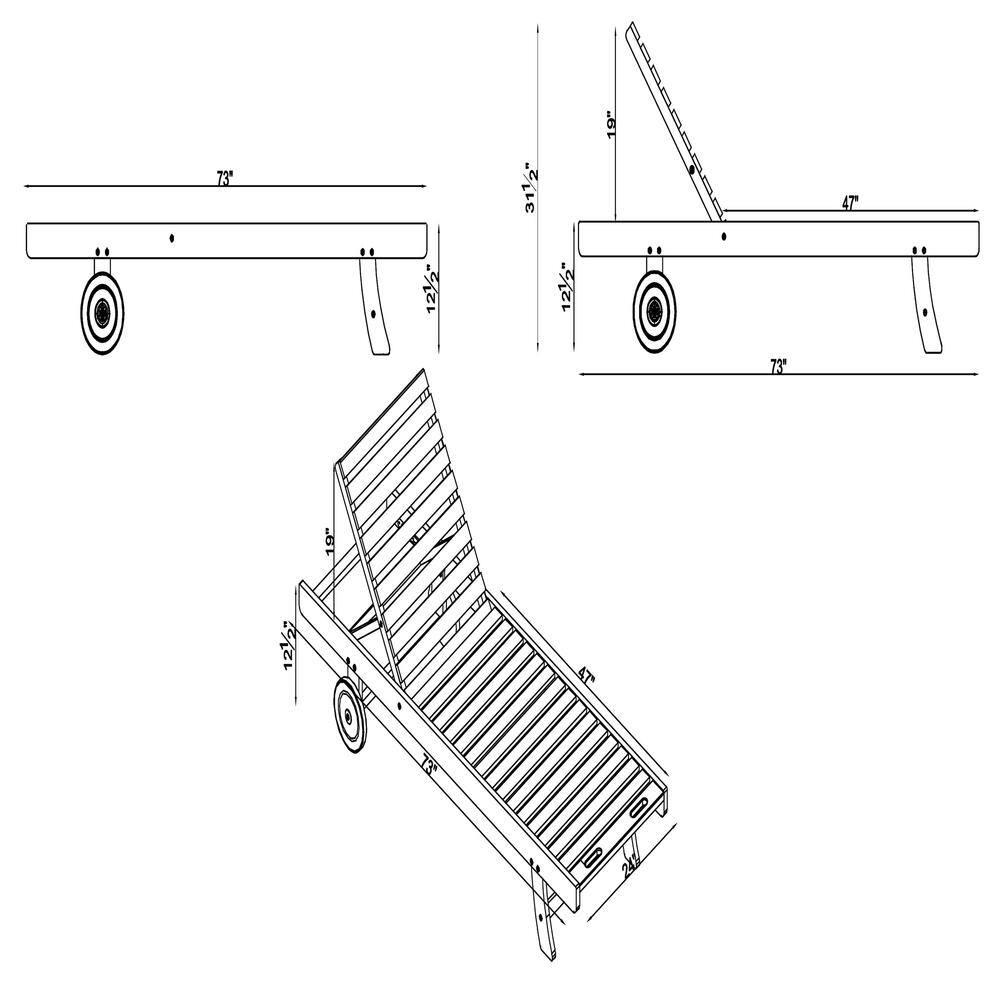 Caspian 73" Wide 2Pc Eucalyptus Wood Outdoor Lounge Chair