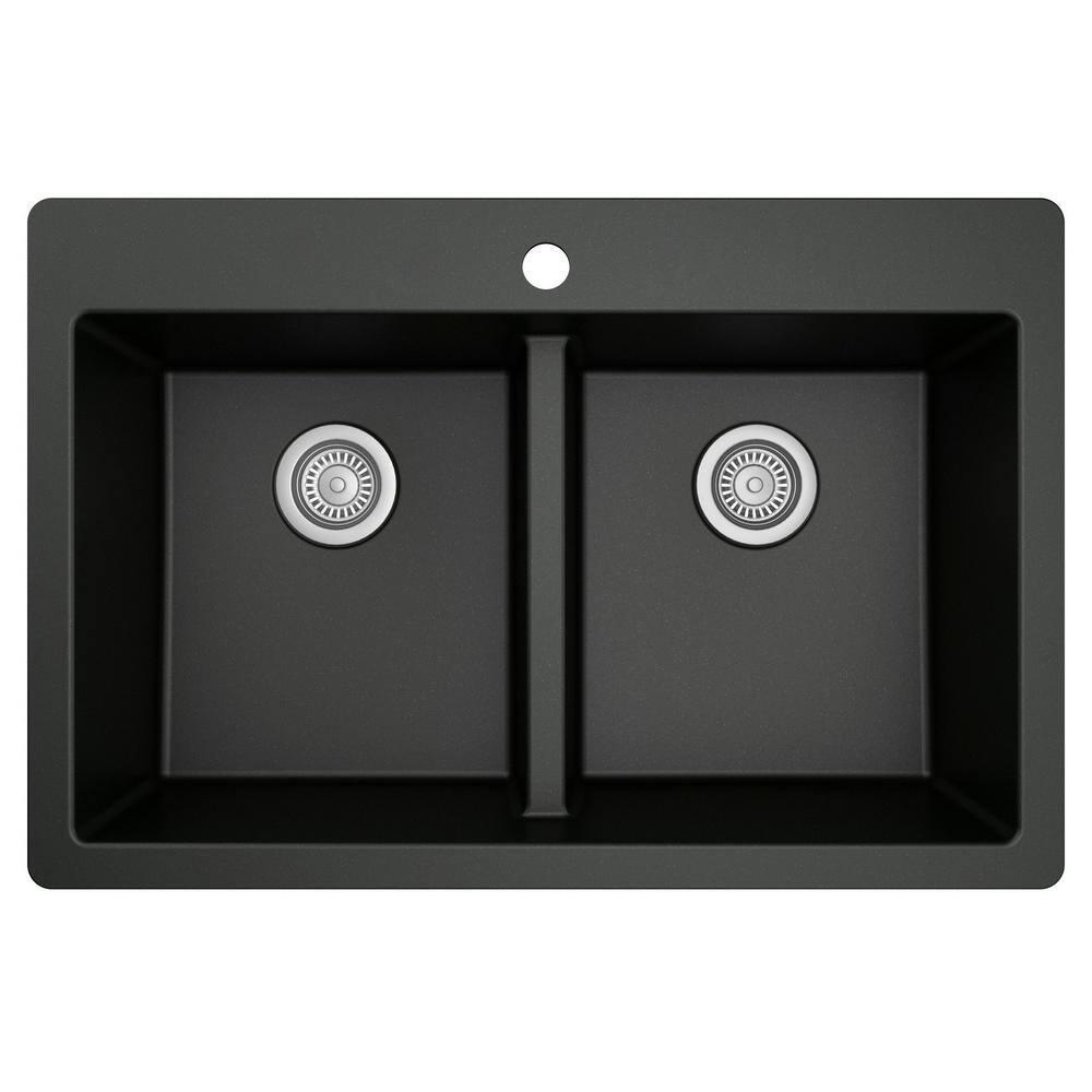 Karran Quartz 33'' X 22'' 50/50 Double Bowl Composite Drop-in Kitchen Sink