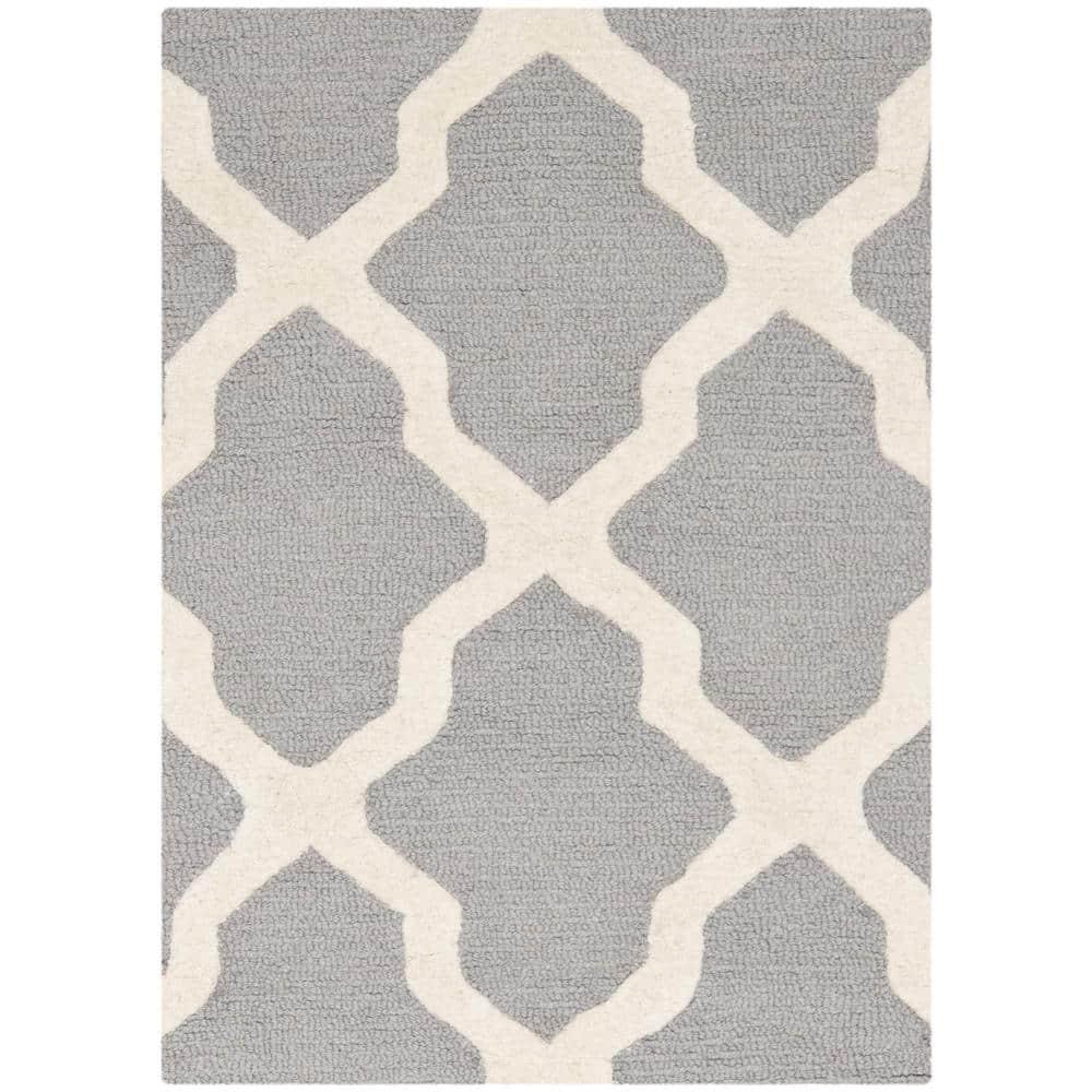 Cambridge Silver/Ivory Doormat 2 ft. x 3 ft. Geometric Trellis Area Rug