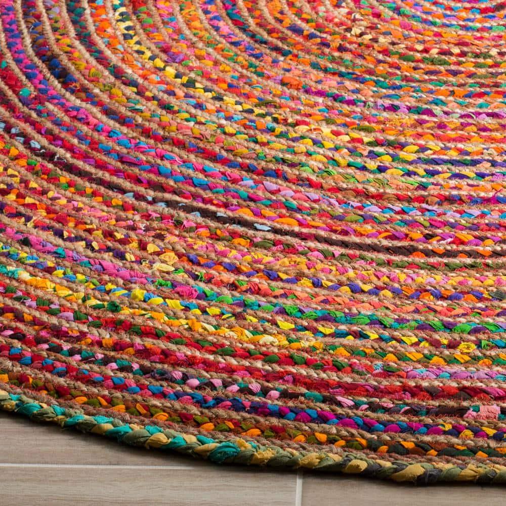 Braided BRD210 Hand Woven Area Rug - Red/Multi - 4'x4' - Safavieh.