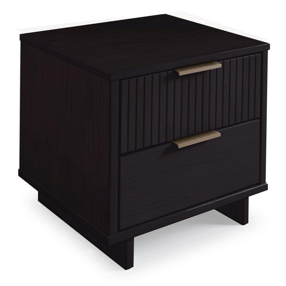 Granville Modern 2 Drawer Nightstand Black - Manhattan Comfort: Bedside Table with Storage, Painted Wood Finish