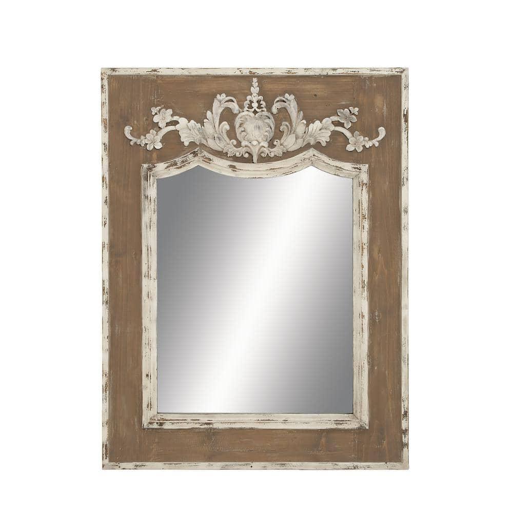 Ophelia & Co. Eberhart Wood Vintage Inspired Acanthus Scroll Floral Brown Wall Mirror with Distressed Cream Accents