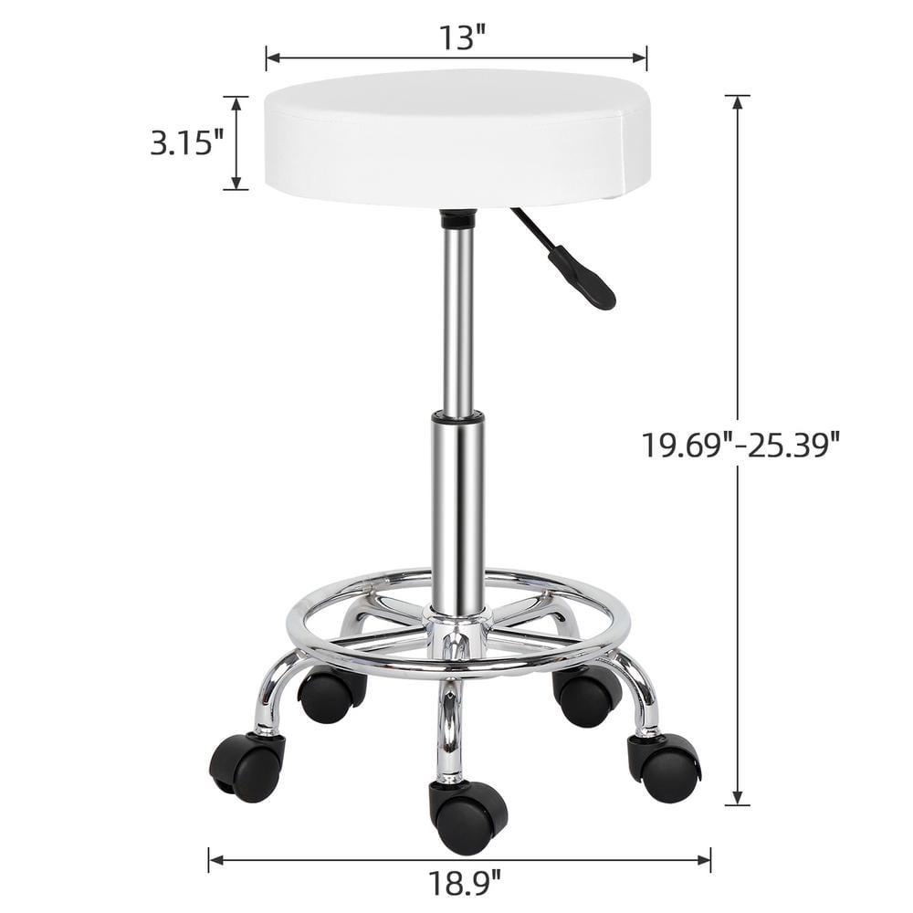 MDHAND Adjustable Swivel Round Bar Stool, PU Leather Hydraulic Rolling Facial Massage Tattoo Spa Chair, 5 Wheel Rotate 360 Degrees, White