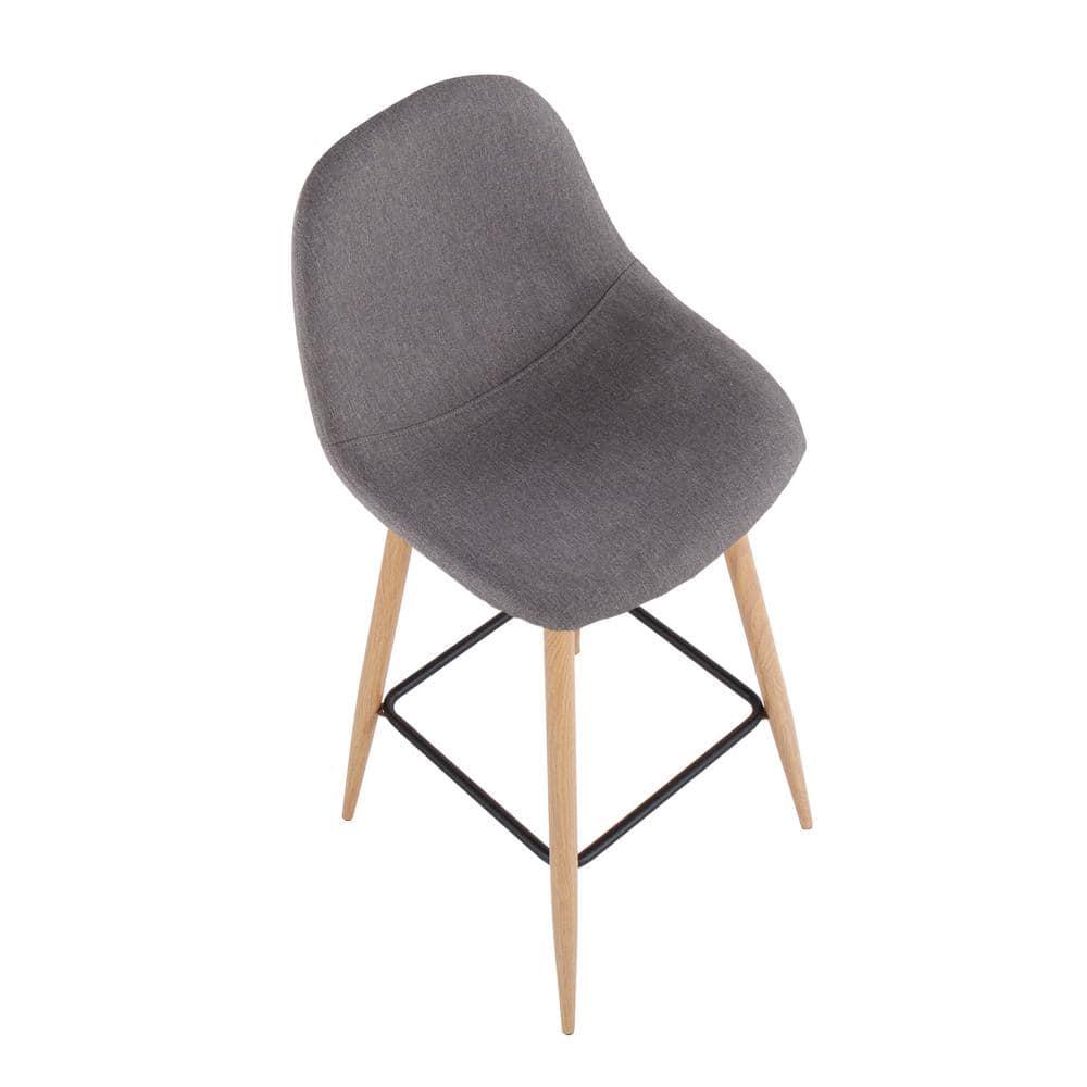 Set of 2 Pebble Metal Polyester Barstools Natural/Charcoal - LumiSource: Steel Frame, Tapered Legs, Comfy Seat