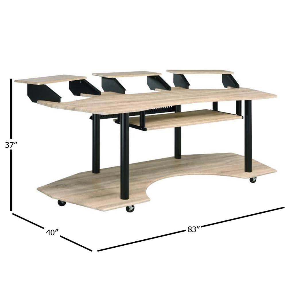 Acme Furniture Eleazar 3 Stands Computer Desk Natural Oak: Metal Frame, Veneer Surface, Hutch Storage