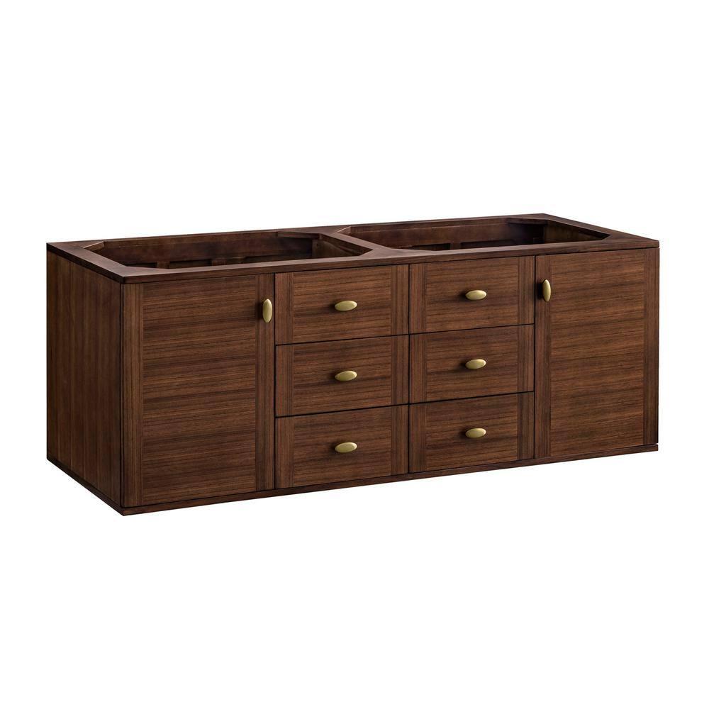 Amberly 60" Walnut Double Vanity Base with Brass Knobs