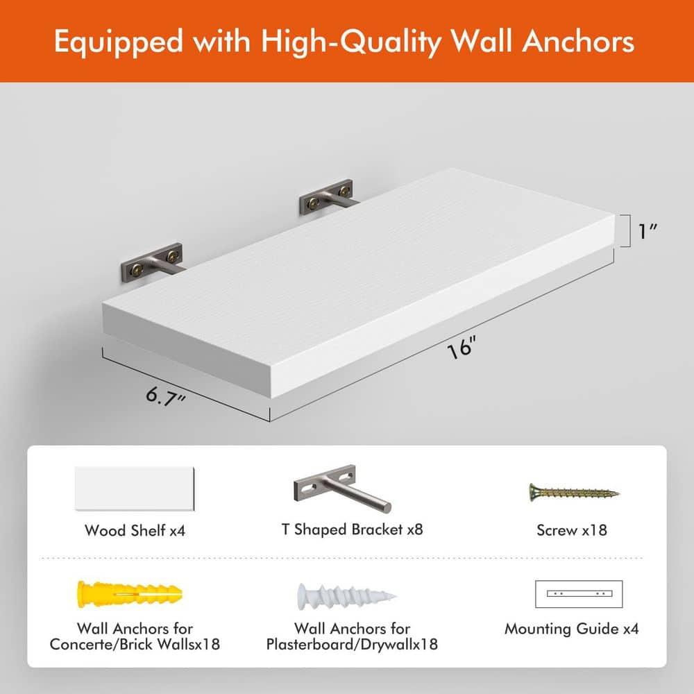 Sorbus 4 Pack Wall Mounted Floating Shelves - for storage and displaying showpieces, home decor items, and other prized possessions (White)