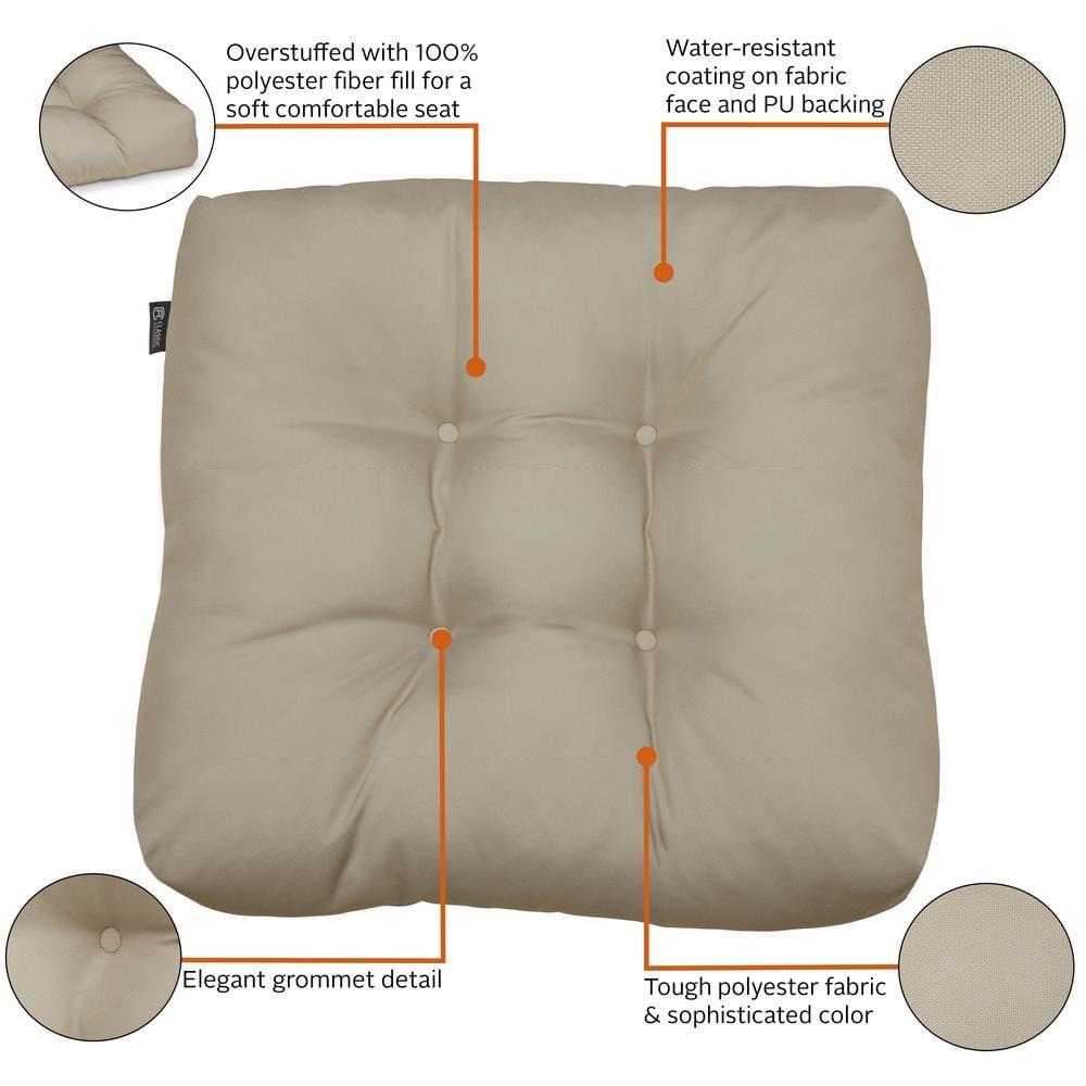 19"x19" 2pc Outdoor Seat Cushion Set Khaki - Classic Accessories: Water-Resistant, Tufted, Hand Washable