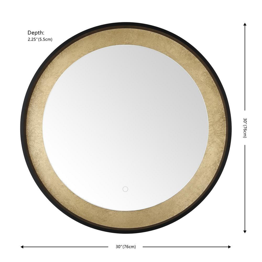 SAFAVIEH Erdem 30 Inch Aluminum Led Mirror, Black/Gold Leaf