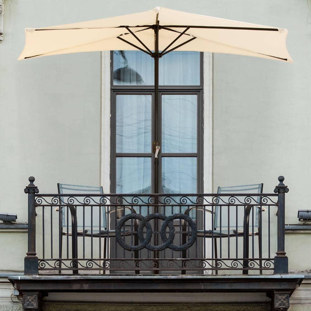 Pure Garden Summertime Umbrellas 3 Half Umbrella Outdoor Patio Shade - 9' Patio Umbrella with Easy Crank - Small Canopy for Balcony, Table, or Deck by Pure Garden