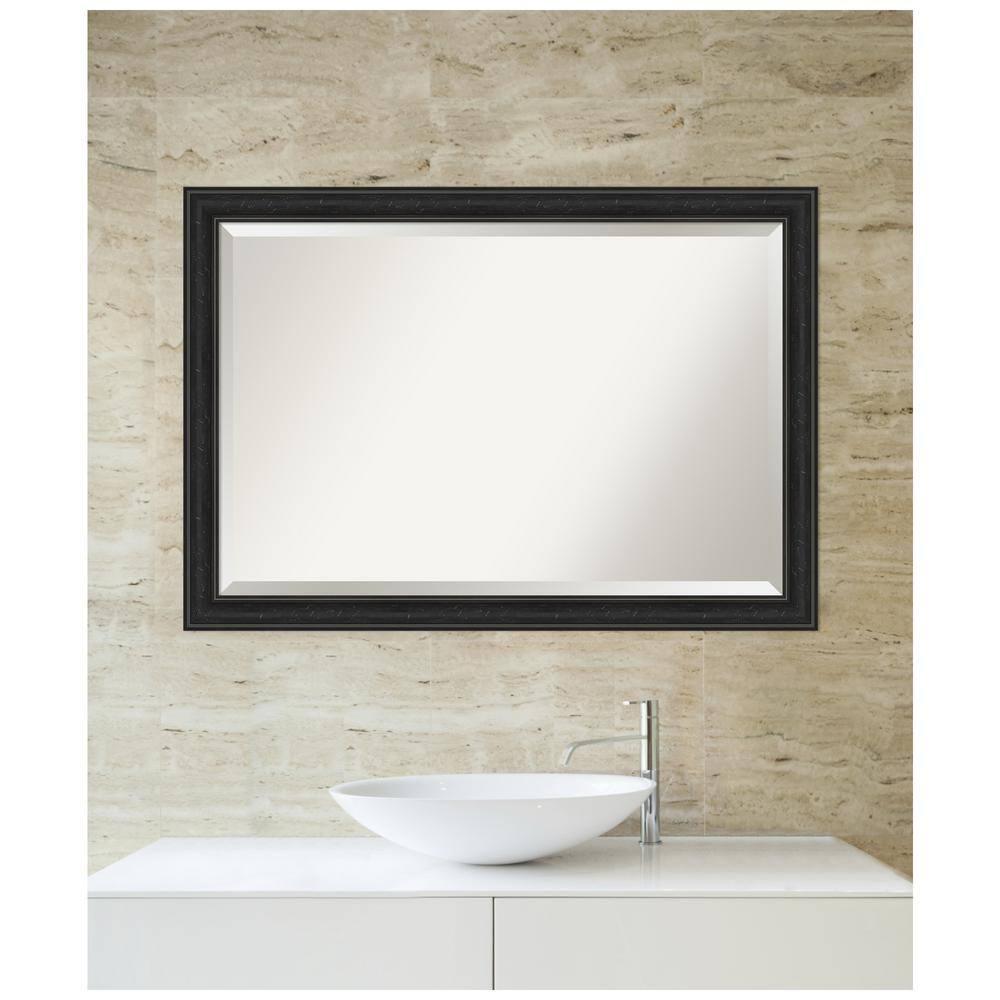 Amanti Art Beveled Bathroom Wall Mirror - Shipwreck Black Narrow Frame Outer Size: 40 x 28 in