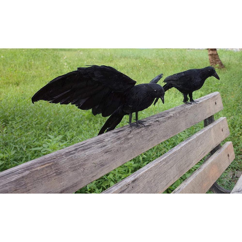 Extra Large Black Feathered Halloween Indoor/Outdoor Crows (2-Pack)
