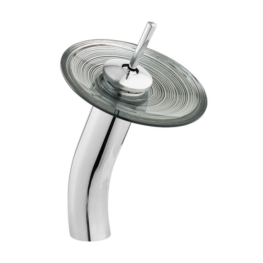 Swiss Madison Cascade 16.5 Glass Vessel Sink with Faucet, Smoky Grey