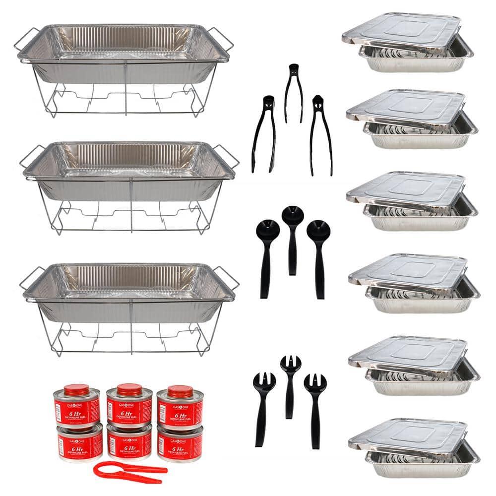 Alpha Living 70027 33-Pcs Disposable Chaffing Buffet with-Covers, Utensils, 6Hr Fuel Cans – Premium Chafing Dish Set for Events, Parties, Catering