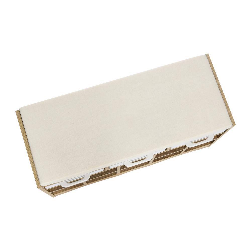 Household Essentials Entryway Storage Bench with 3 Beige Drawers 10 Shoe Compartments and Cushioned Seat in Coastal Oak Rustic Wood Grain