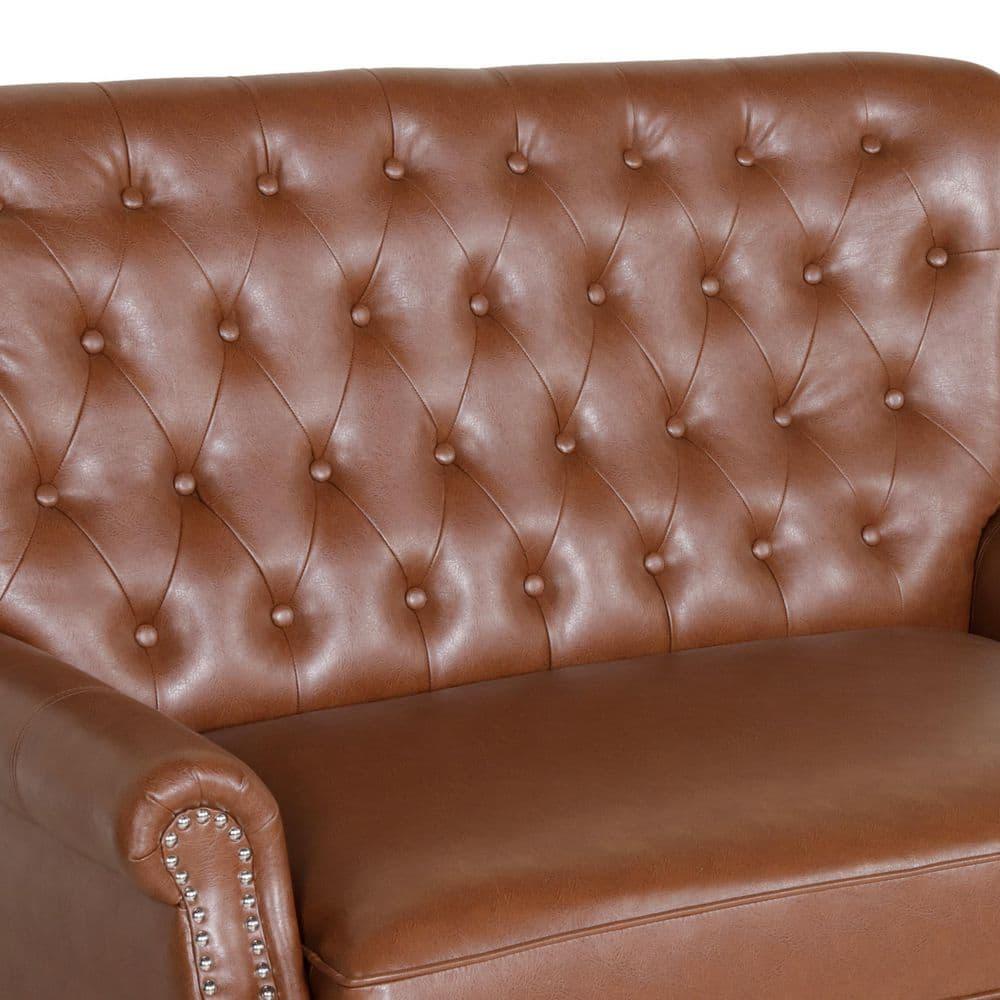 Noble House Dero Faux Leather Tufted Oversized Recliner, Cognac Brown and Espresso