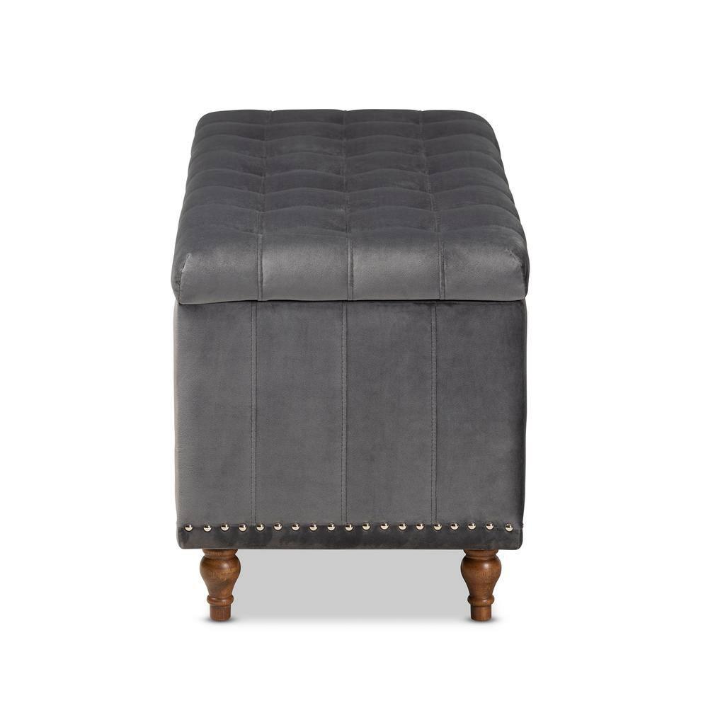 Kaylee Velvet Upholstered Button Tufted Ottoman Bench with Interior Storage - Baxton Studio