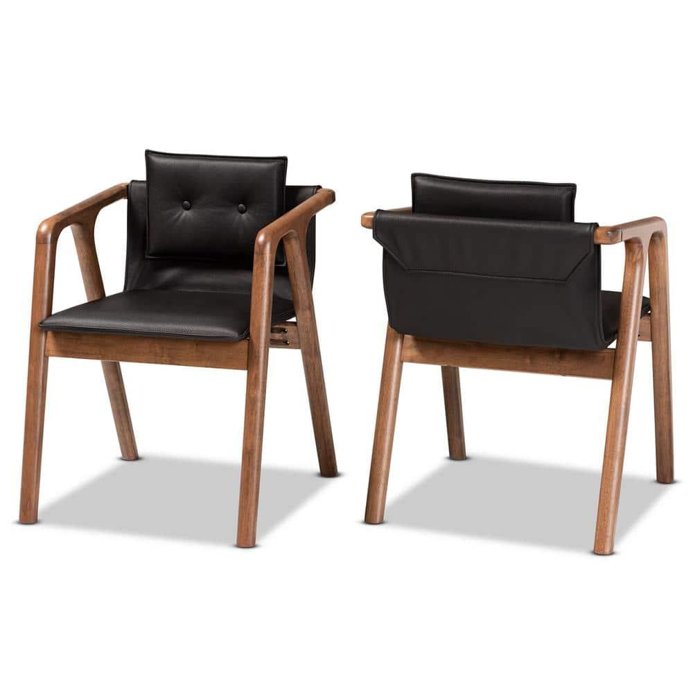 2pc Marcena Imitation Leather Dining Chair Set with Sloping Armrests - Baxton Studio