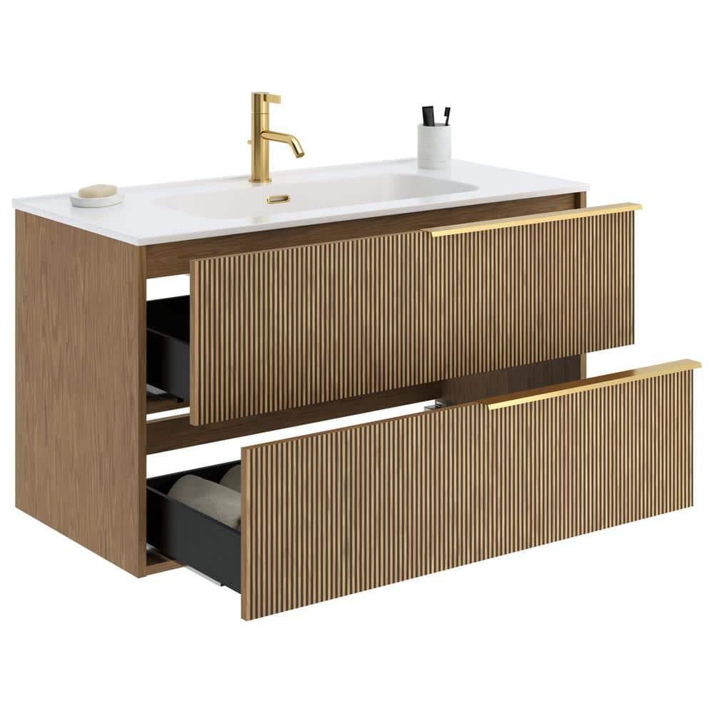 Demeter Art Gold 40 in. W x 18.1 in. D x 22.8 in. H Deco Wall Mounted Vanity with Single Sink and White Ceramic Top