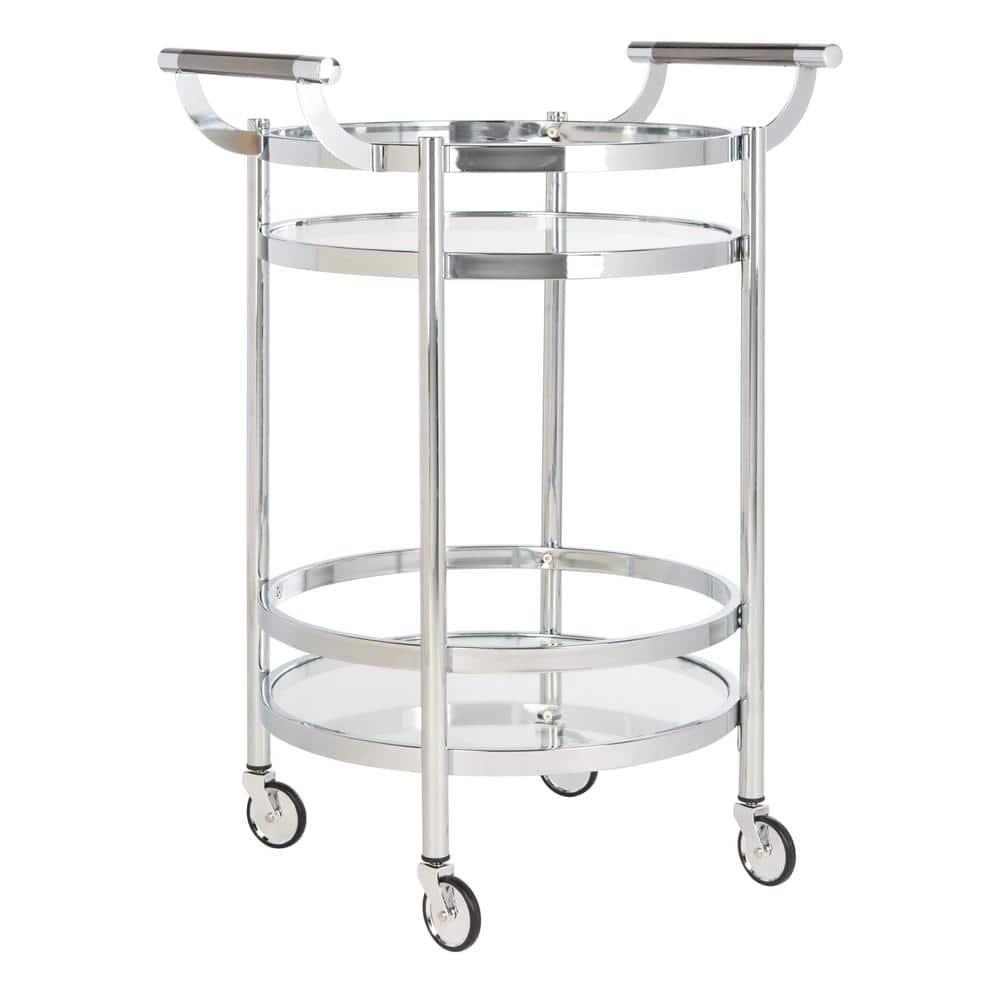 Sienna 2 Tier Round Bar Cart - BCT8001C - Chrome/Glass - Safavieh