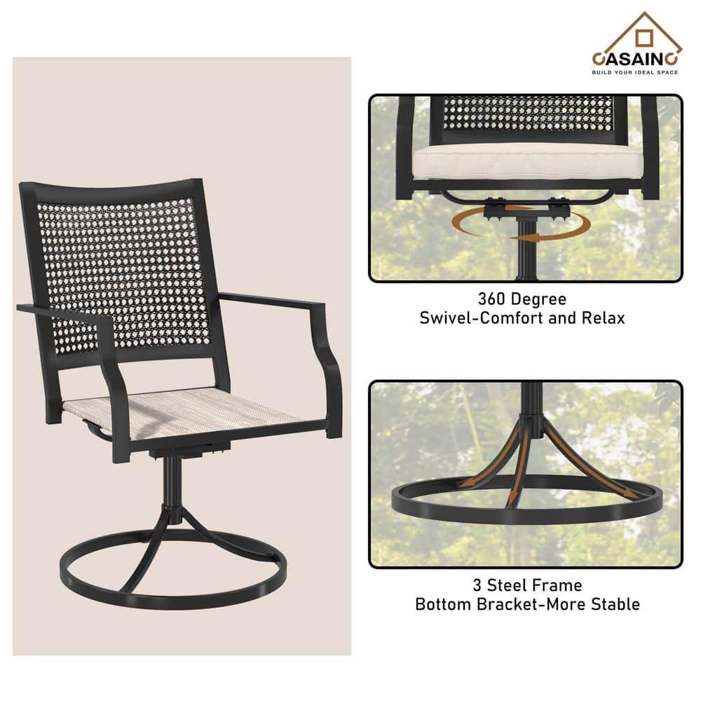 CASAINC Outdoor Iron Frame Swivel Dining Chair with Cushions (Set of 2)