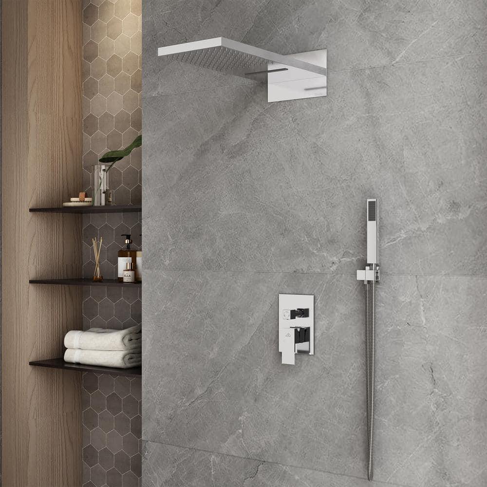 Rainier 22" Rainfall Complete Shower System with with Rainfall & Waterfall Spray, Handheld and Rough-in Valve Included
