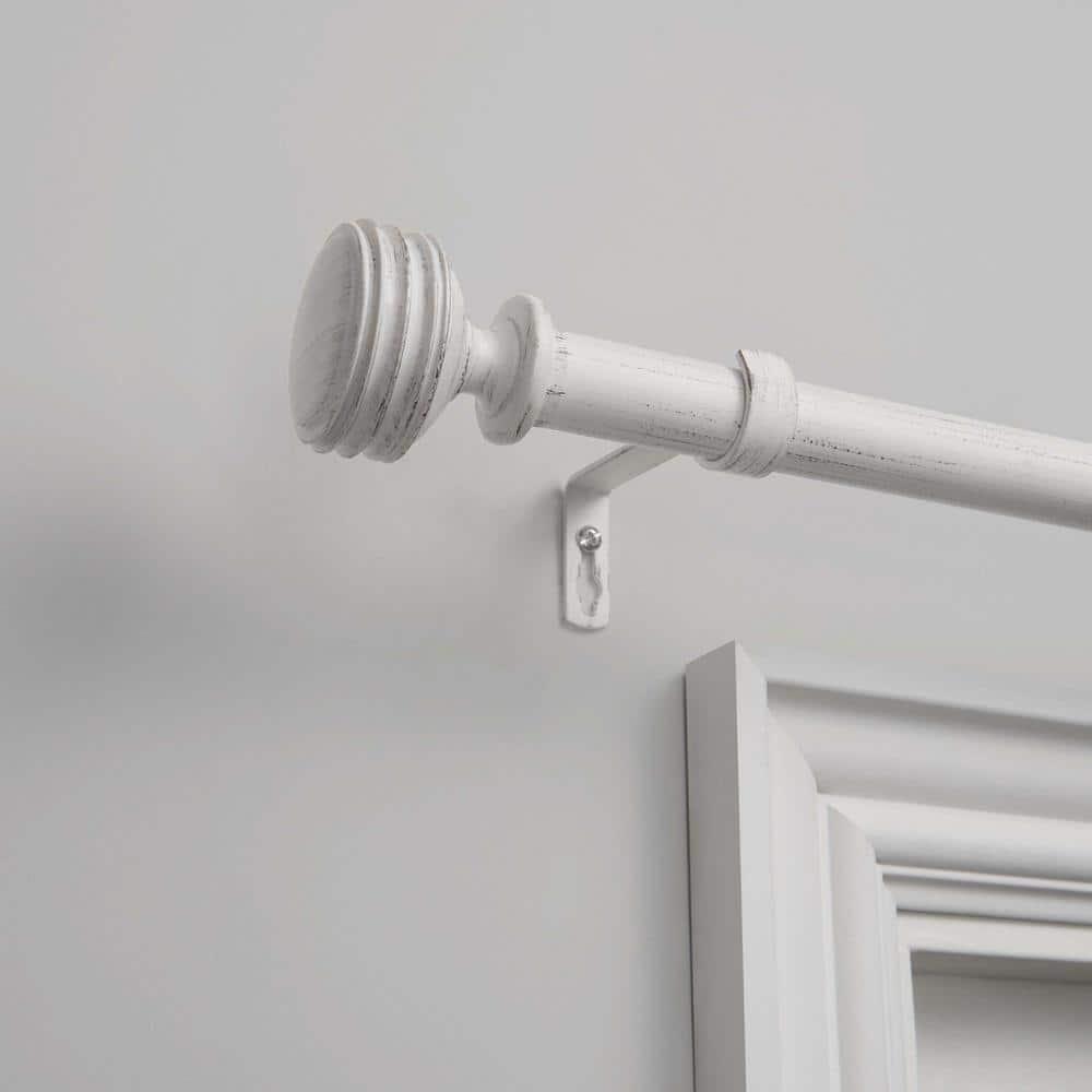 Exclusive Home 36"-72" Duke Curtain Rod - Distressed White: Iron, Single Rod, 25 lb Capacity, Rounded Cap Finial