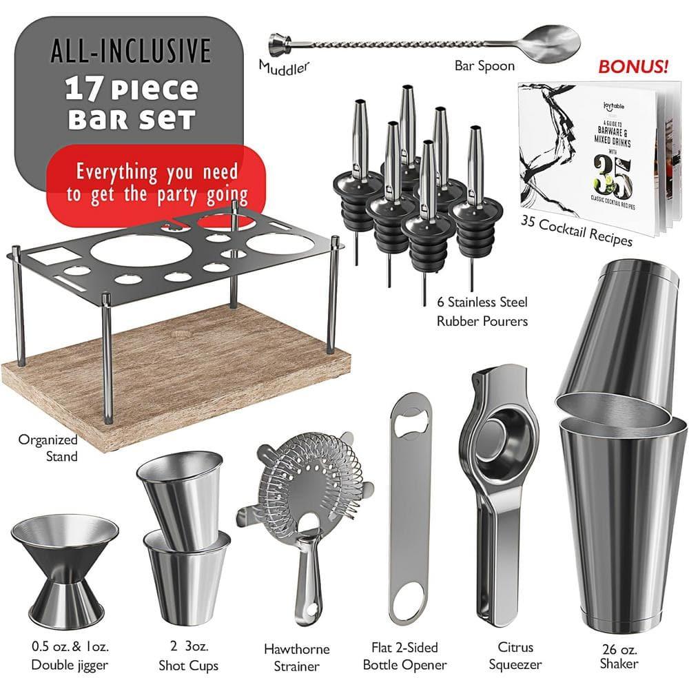 Joytable 16 Piece Stainless Steel Cocktail Shaker Bar Tool Set With Stand