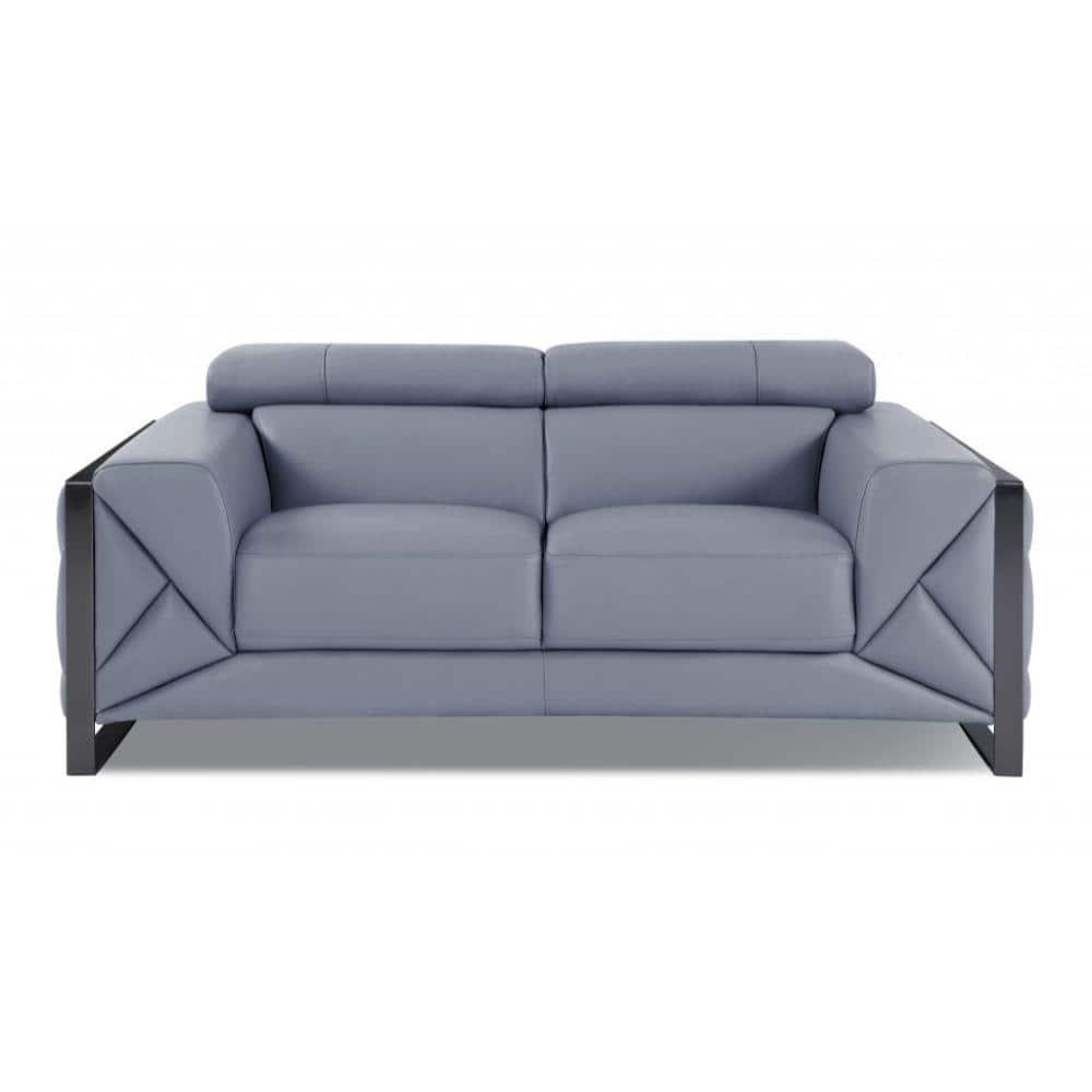 HomeRoots 477563 75 in. Tufted Italian Leather Loveseat, Light Blue