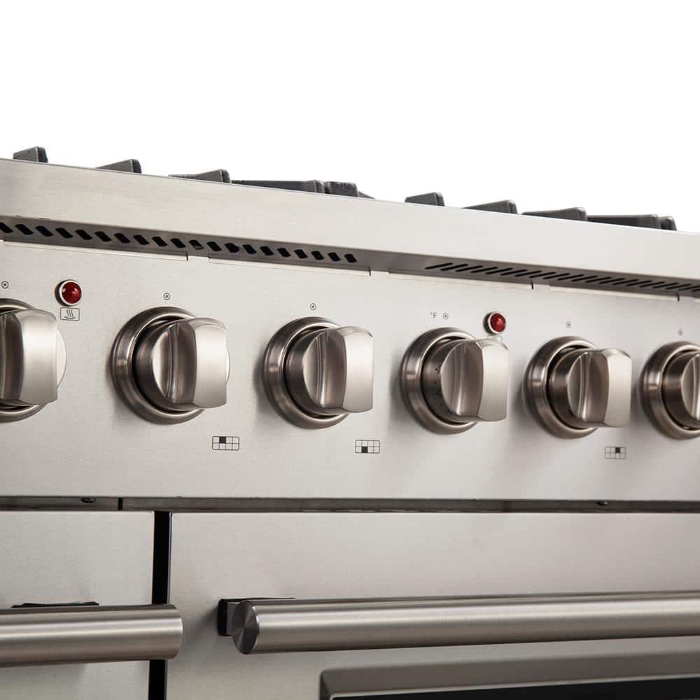 Galiano 48-inch Gas Range Stainless Steel, 8 Burners, 107,000 BTU, Griddle, Double Ovens