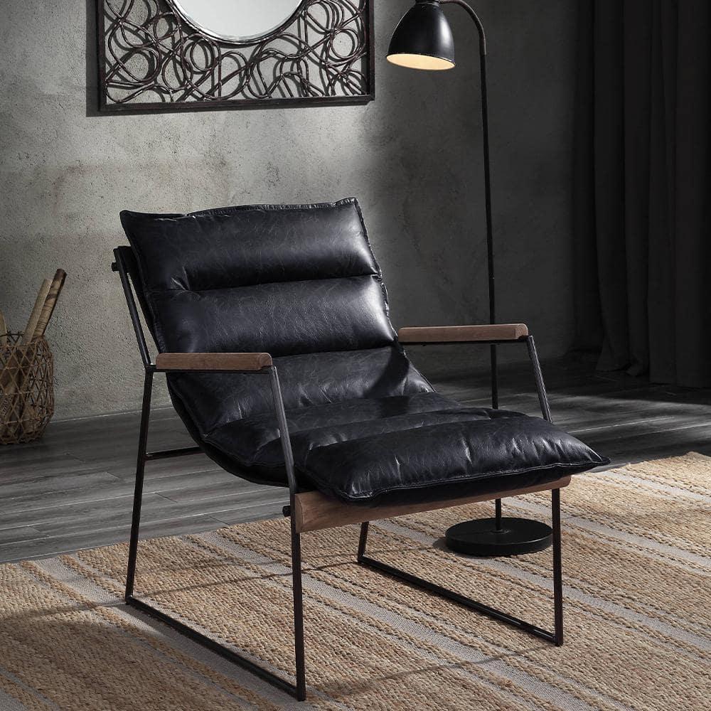 ACME Luberzo Top Grain Leather Upholstered Accent Chair in Distress Expresso