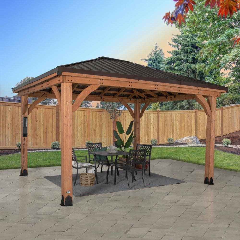 Backyard Discovery Barrington 14' x 12' Cedar Wood Gazebo, Galvanized Steel Roof, PowerPort