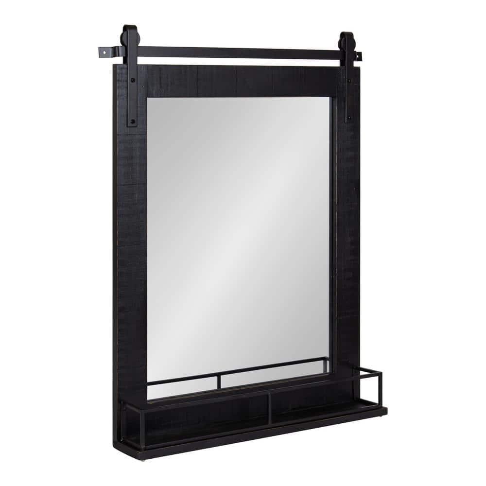 24" x 31" Cates Framed Wall Mirror with Shelf Black - Kate & Laurel All Things Decor: Modern Rectangular, No Assembly Required
