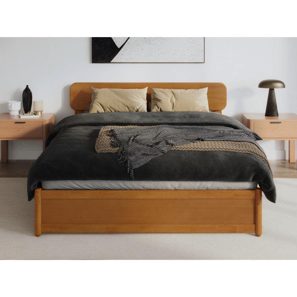 AFI Capri Queen Wood Platform Bed with Panel Footboard and Storage Drawers, Light Toffee