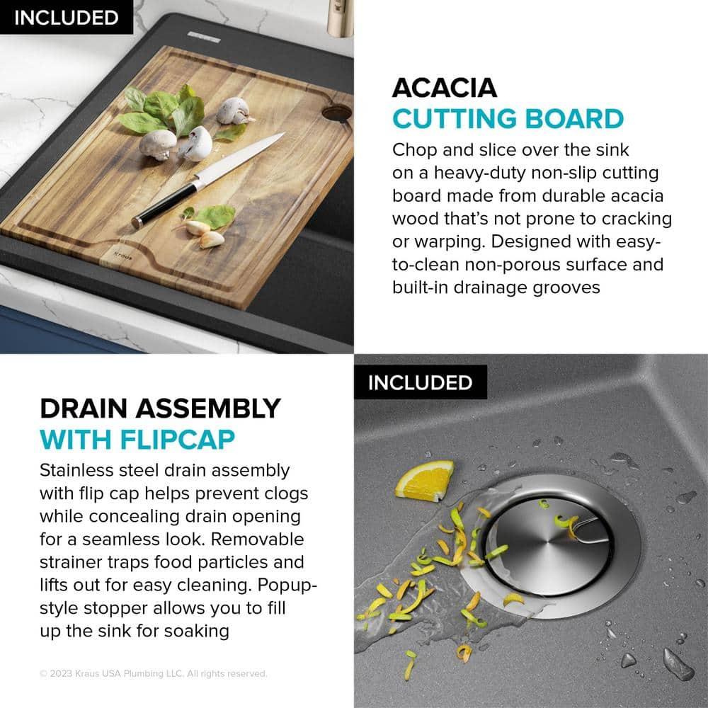 Kraus KGTW12-25MGR KRAUS Bellucci Granite Composite Workstation Drop-In Top Mount Single Bowl Kitchen Sink with Accessories