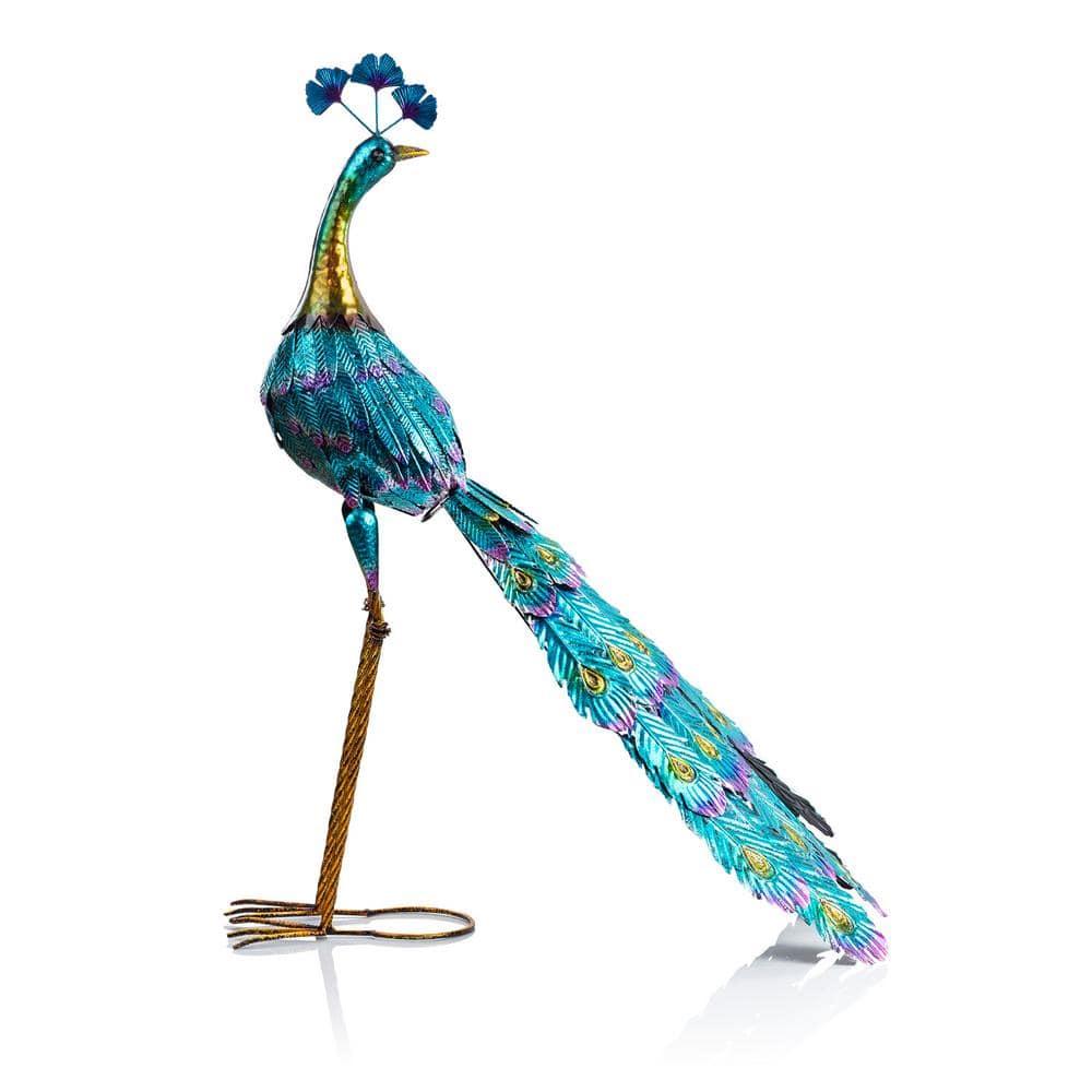 Graceful Metal Peacock Garden Statue - Alpine Corporation
