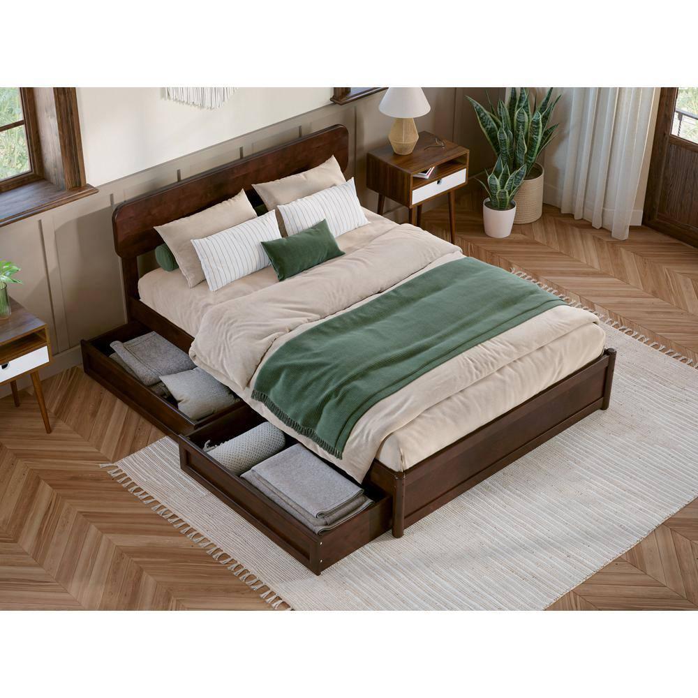 AFI Capri Full Solid Wood Platform Bed with Panel Footboard and Storage Drawers, Walnut