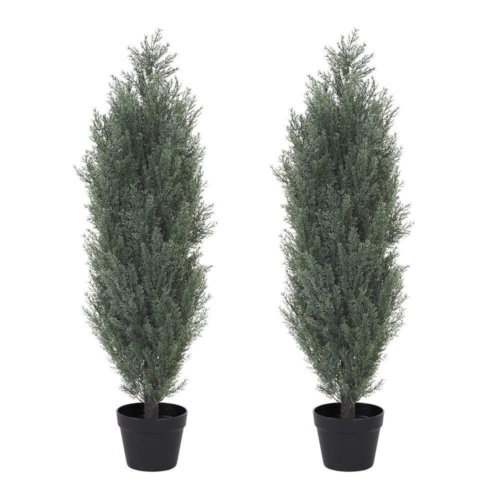 Poetree 2 Pack 3 ft Cedar Plants Outdoor Artificial Topiary Fake Tree UV Resistant Potted Tree for Porch Decor Faux Pine Tree
