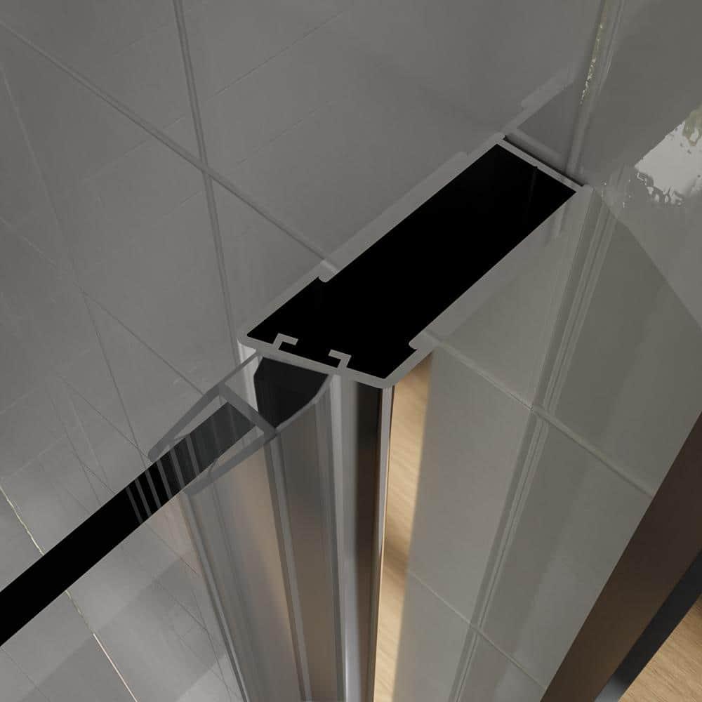 37-3/8 In Semi-Frameless Pivot Shower Door in Chrome With Clear Glass