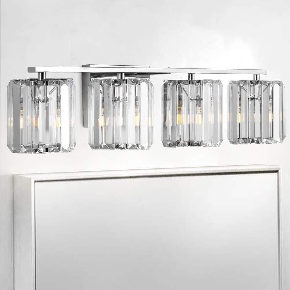 Coco Prism Vintage 29.75" 4-Light Metal/Glass Classic Glam LED Vanity Light, Chrome