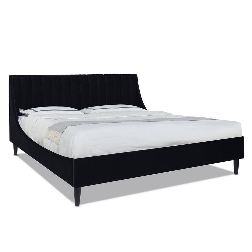 Aspen Vertical Tufted Headboard Platform Bed Set King Anthracite Black Velvet