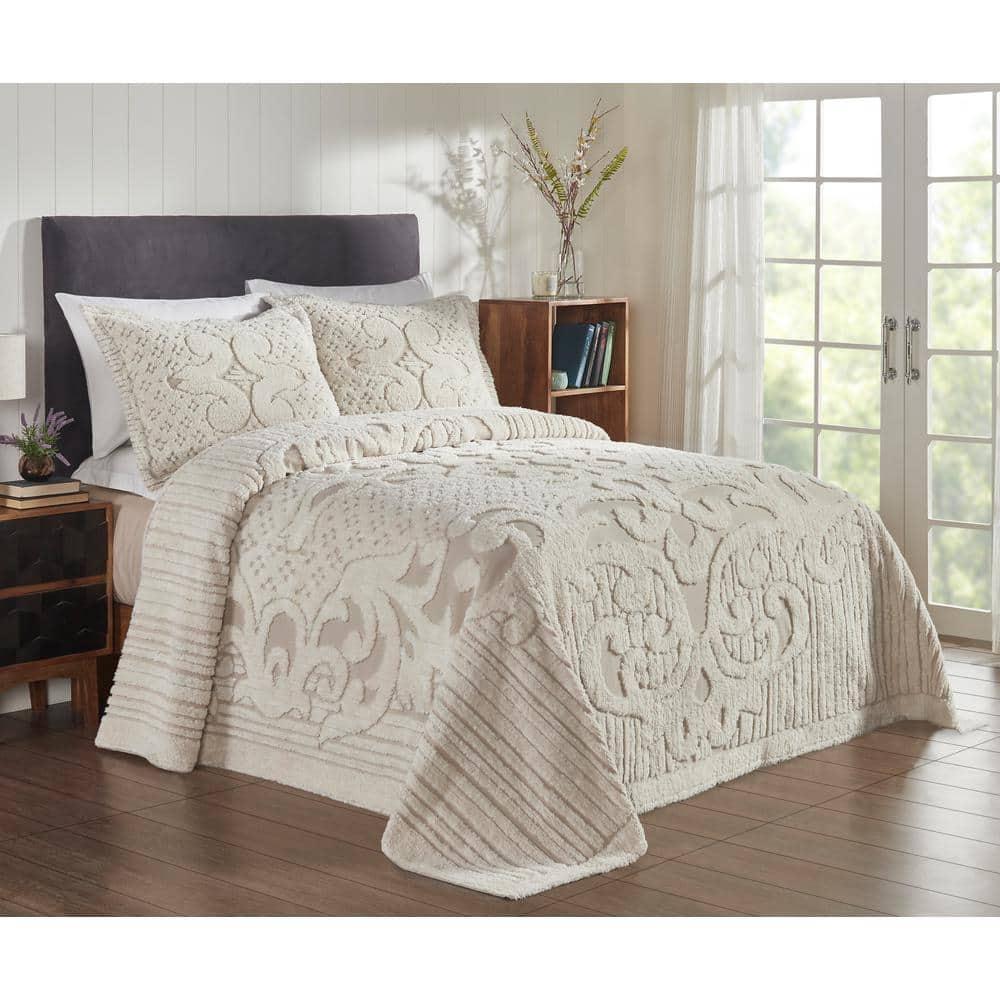 Ashton Collection Chenille Bedspread Set, 100% Cotton Machine Washable Bedding Set, Soft & Breathable Medallion Design Coverlet with Sham, Luxurious All Season Comfort