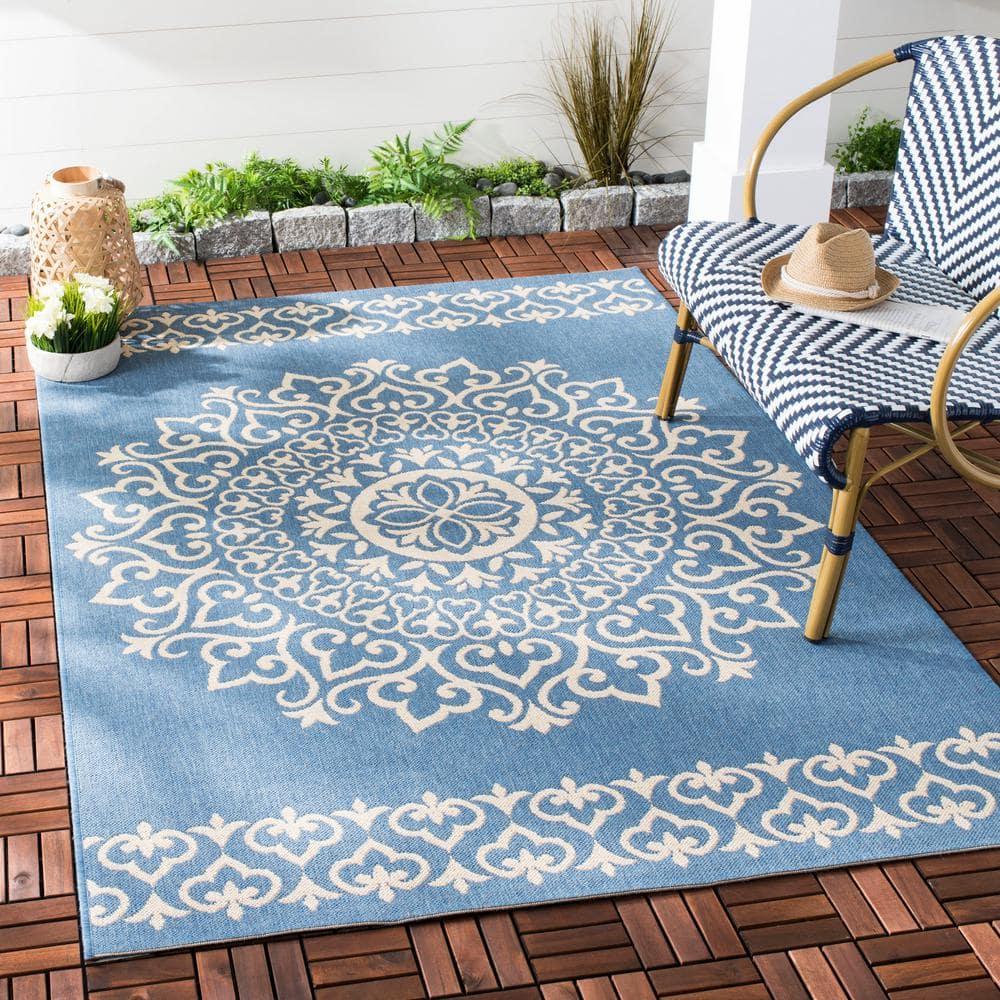 Beach House BHS183 Power Loomed Indoor/Outdoor Area Rug - Cream/Blue - 8'x10' - Safavieh