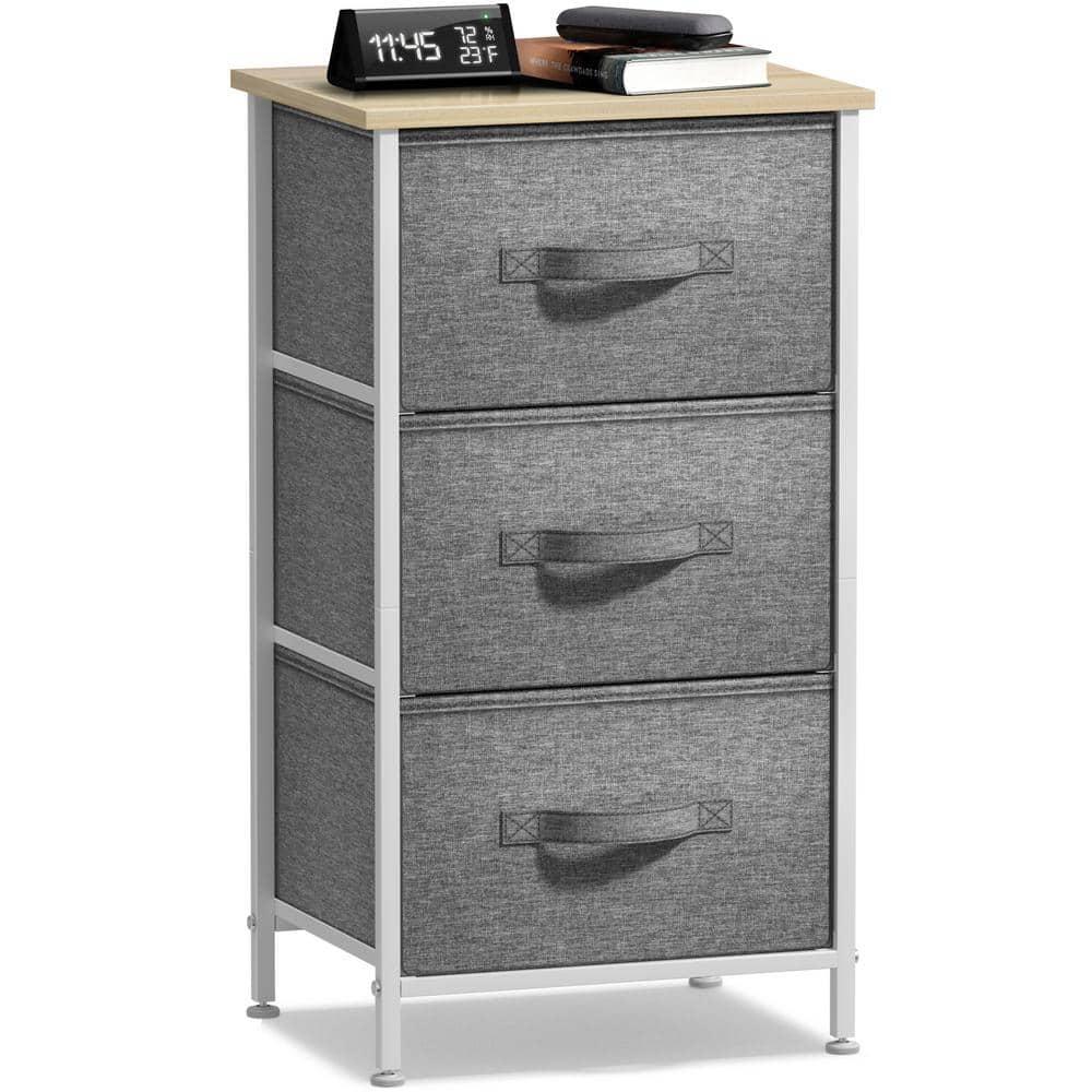 Sorbus Nightstand with 3 Drawers - Steel Frame, Wood Top & Easy Pull Fabric Bins - Perfect for Home, Bedroom, Office & College Dorm