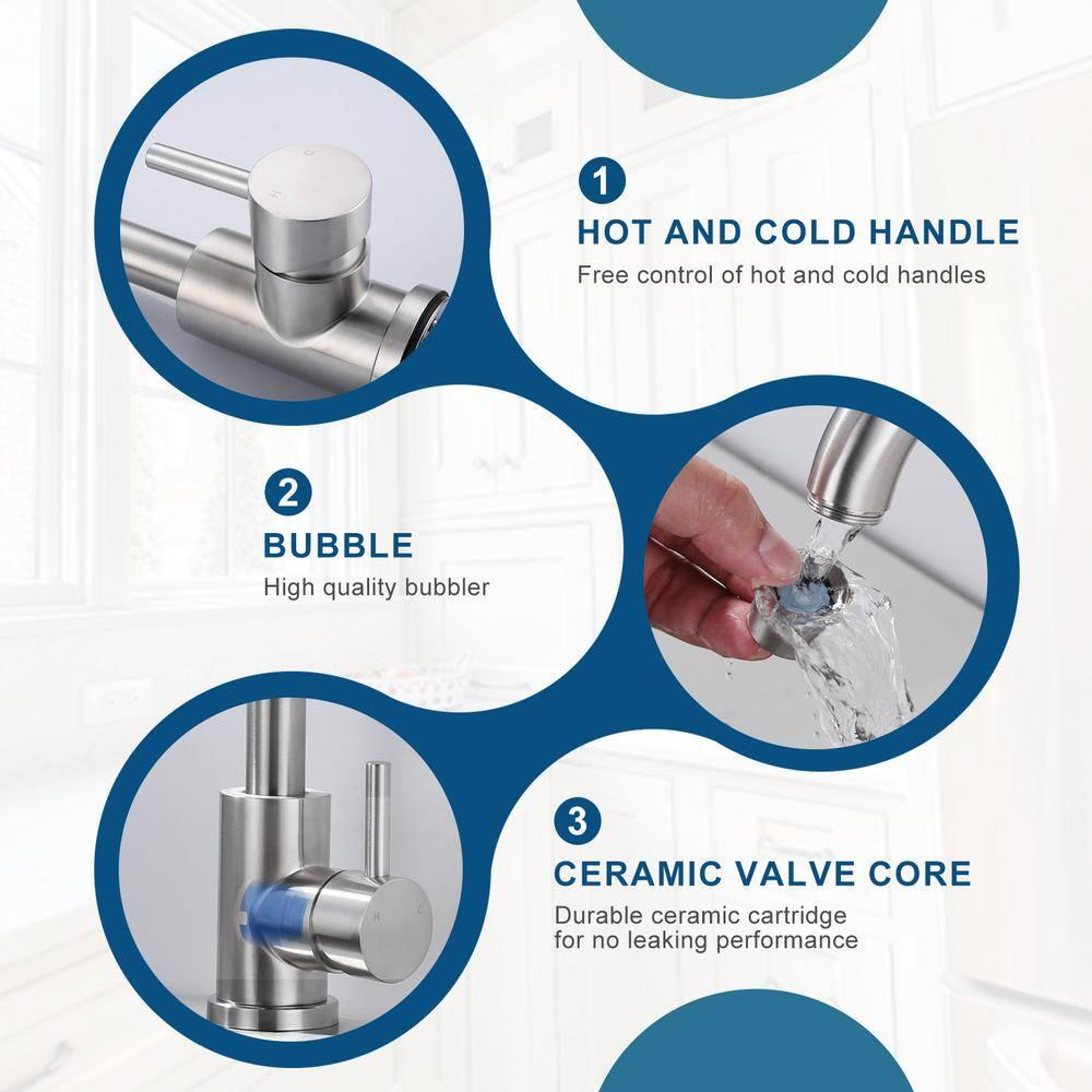 Single Handle Stainless Steel Bar Faucet With Supply Lines And Deckplate
